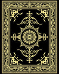 Ornate Gold Floral Medallion Black Rug