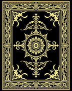 Ornate Gold Floral Medallion Black Rug
