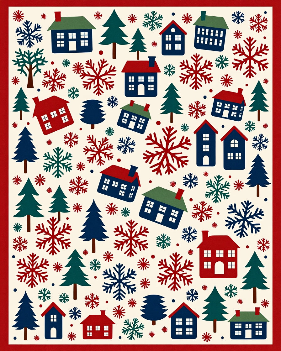 Whimsical Winter Village Snowflake House Rug