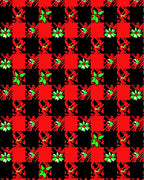 Red Black Plaid Holly Accents Rug