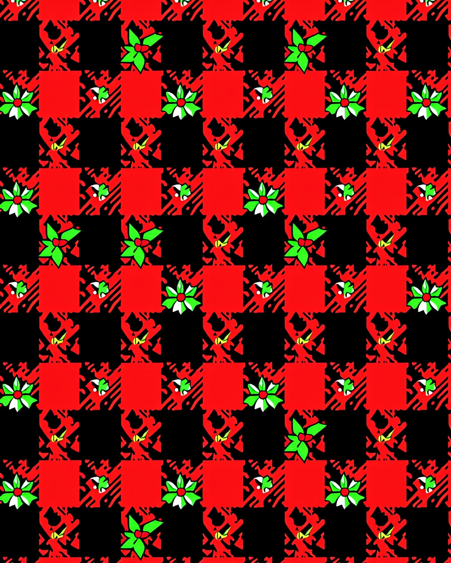 Red Black Plaid Holly Accents Rug
