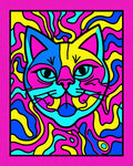 Vibrant Pink Blue Yellow Abstract Cat Rug