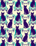 Purple Cats Teal Curls Cream Background Rug