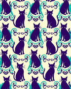 Purple Cats Teal Curls Cream Background Rug