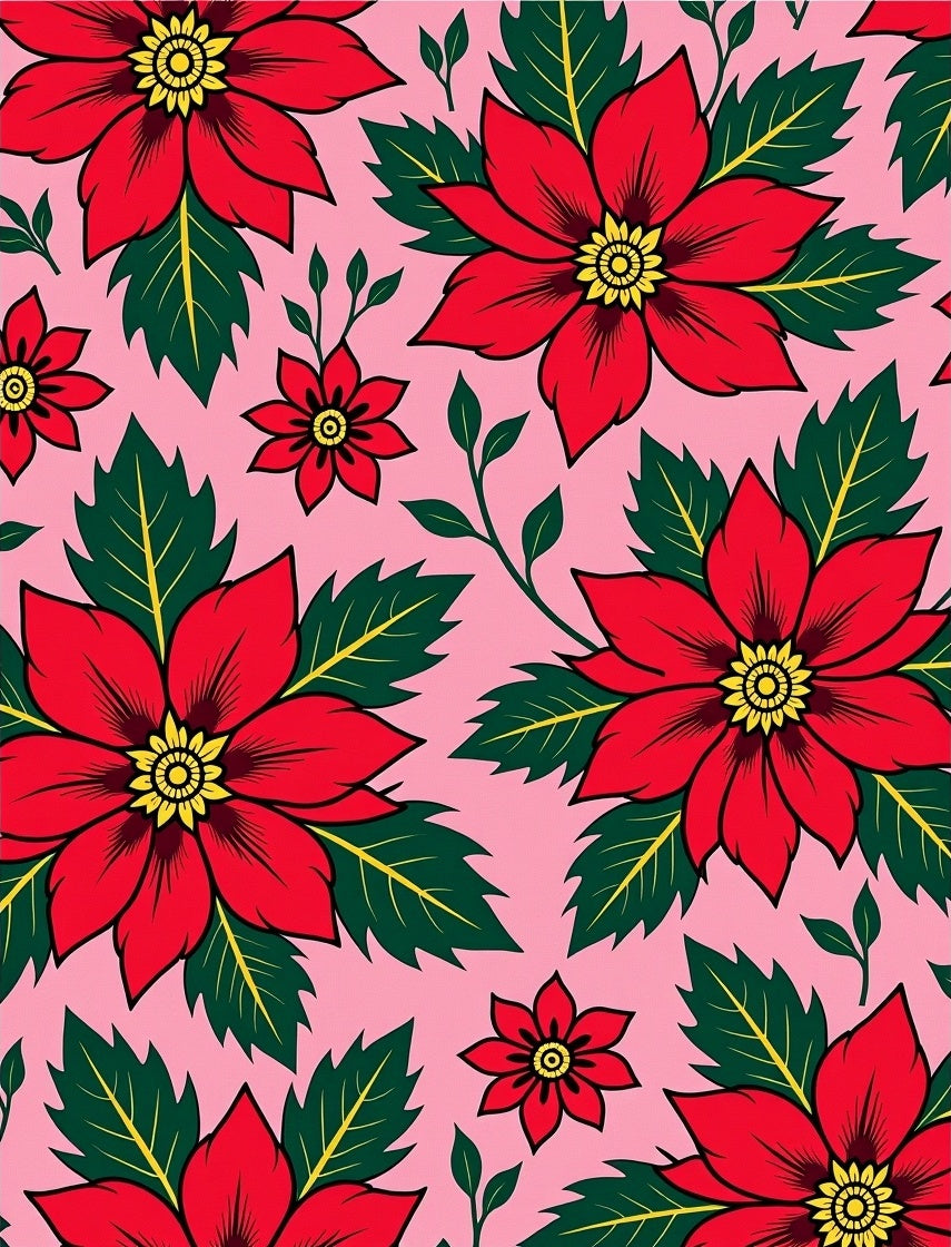 Red Poinsettia Floral Garden Pink Rug