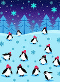 Playful Penguins Winter Snowflakes Scene Rug