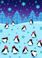 Playful Penguins Winter Snowflakes Scene Rug