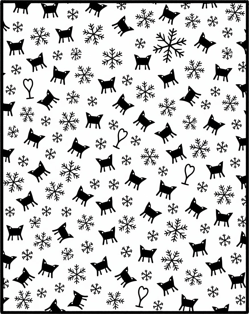 Whimsical Black Fox Snowflakes Heart Rug