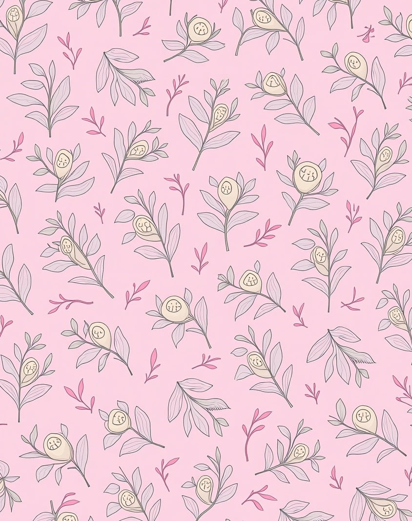 Soft Pink Floral Branches Whimsical Rug