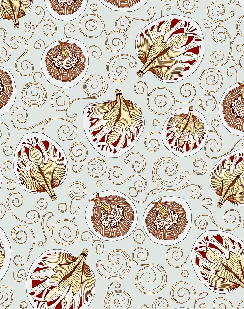Golden Crimson Seed Pod Scrolls Rug