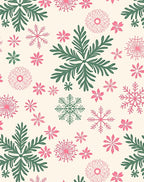 Festive Pink Green Snowflake Collage Rug