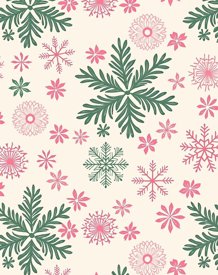 Festive Pink Green Snowflake Collage Rug