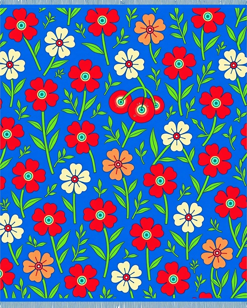 Vibrant Red White Orange Floral Garden Rug