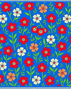 Vibrant Red White Orange Floral Garden Rug