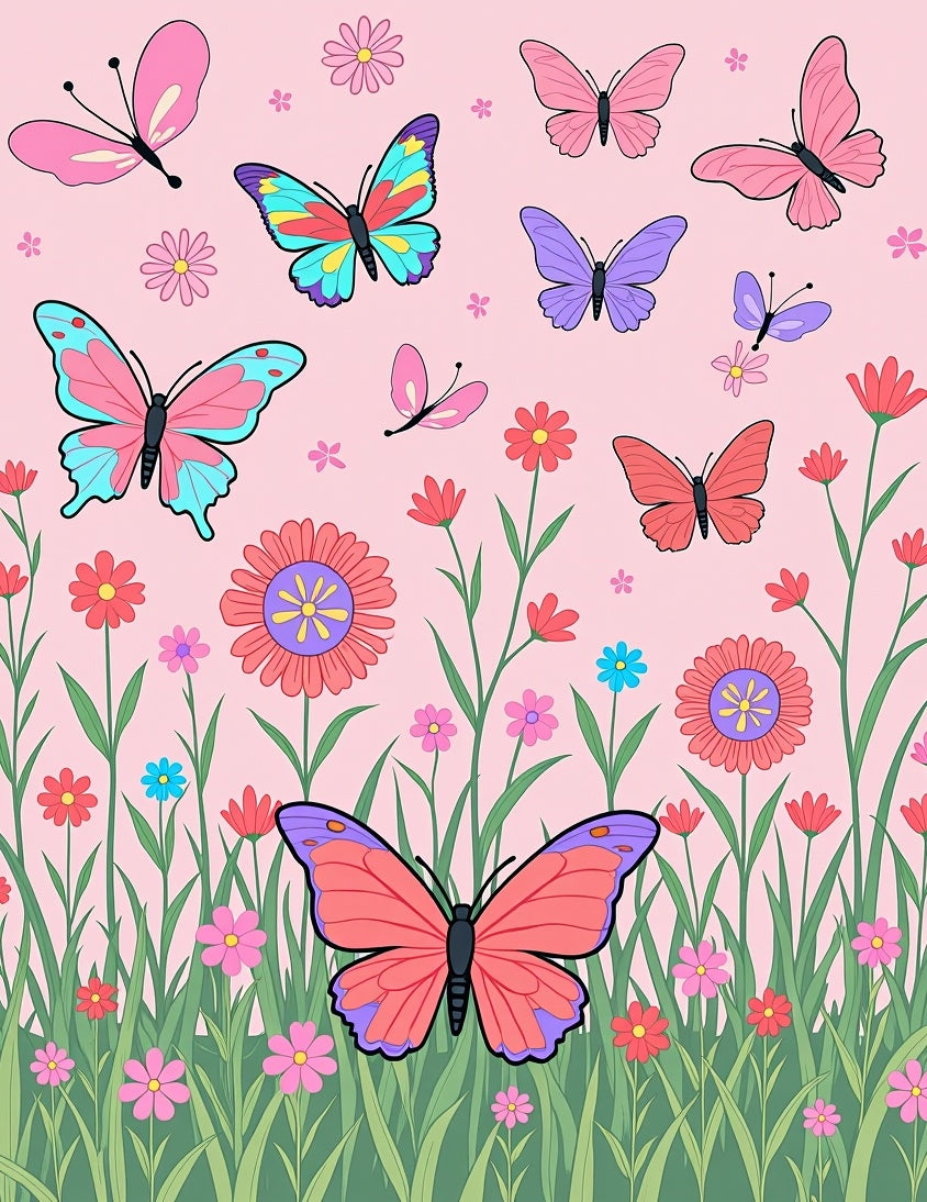 Whimsical Pink Butterfly Garden Meadow Rug