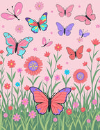 Whimsical Pink Butterfly Garden Meadow Rug