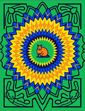 Vibrant Green Orange Sunburst Mandala Rug