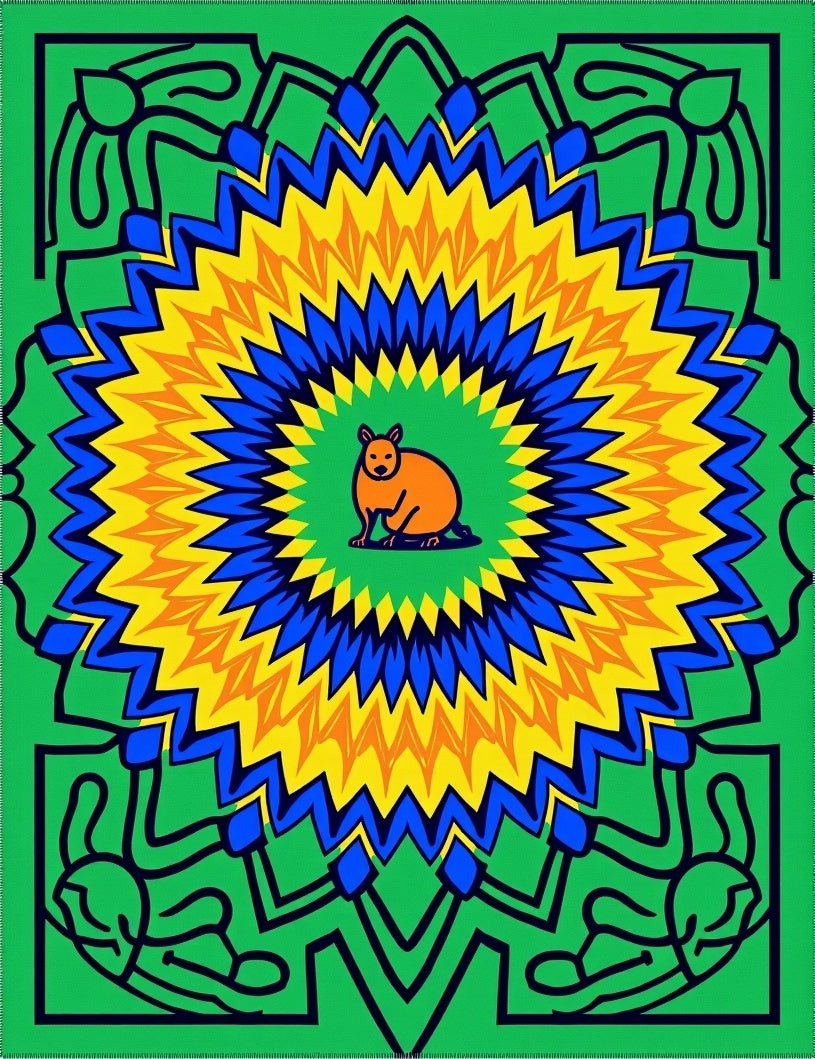 Vibrant Green Orange Sunburst Mandala Rug