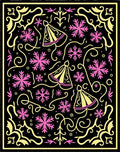Black Gold Pink Festive Bell Snowflakes Rug