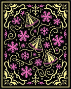 Black Gold Pink Festive Bell Snowflakes Rug