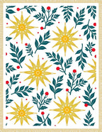 Golden Starbursts Teal Foliage Red Berries Rug