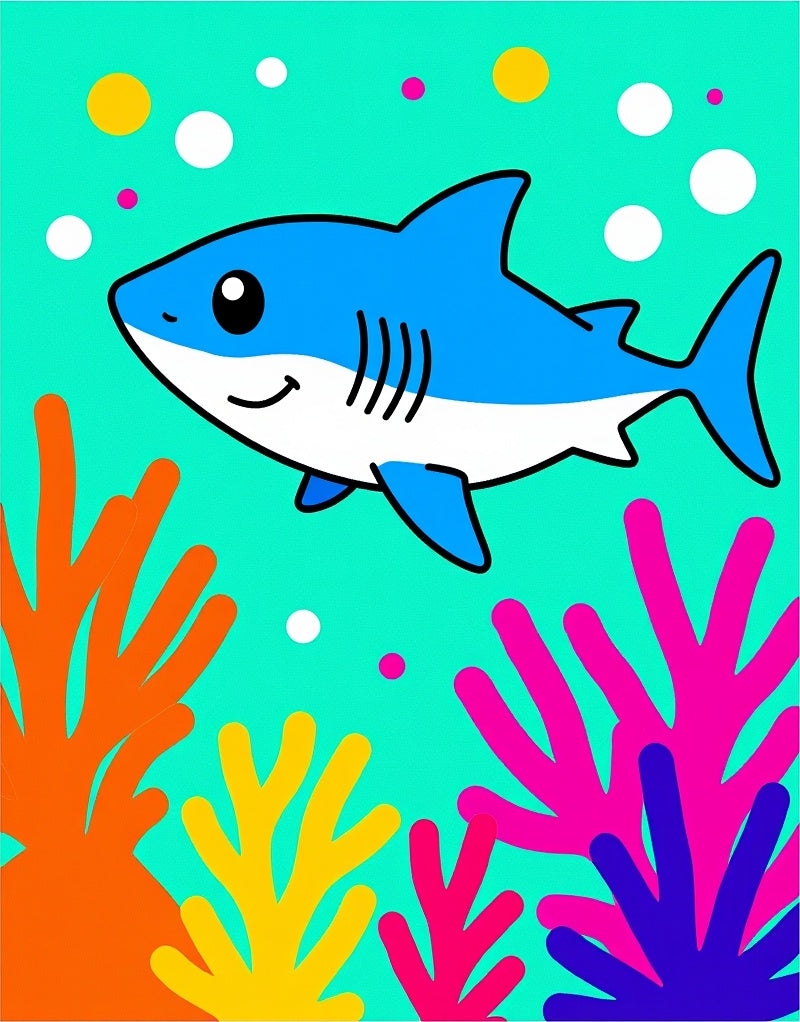 Bright Blue Shark Coral Reef Rug