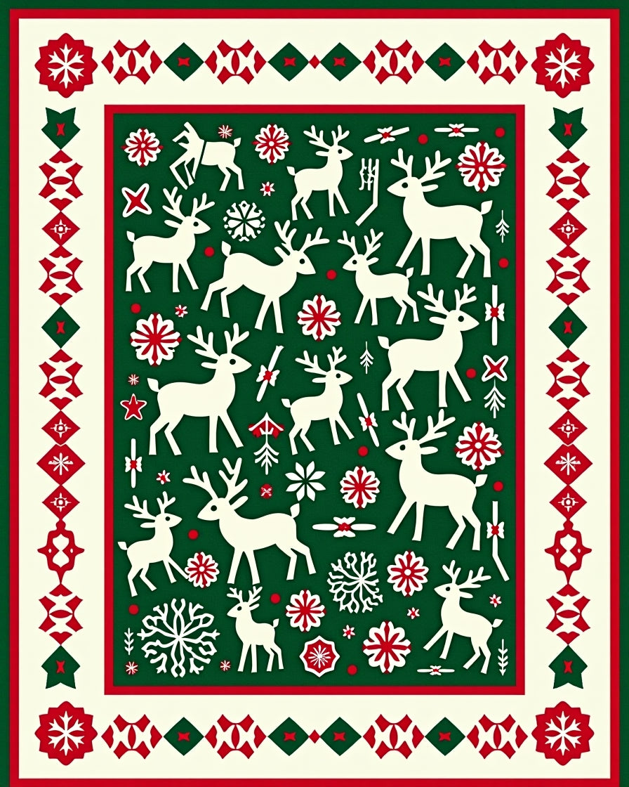 White Reindeer Christmas Festive Border Rug