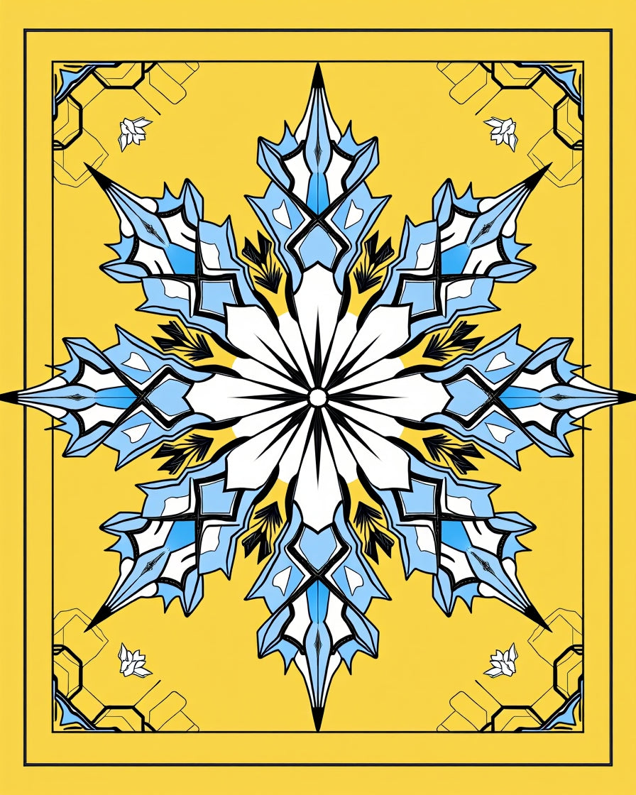 Striking Yellow Blue Starburst Mandala Rug