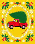 Red Vintage Truck Christmas Tree Holly Rug