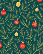 Teal Pine Sprigs Red Ornaments Rug