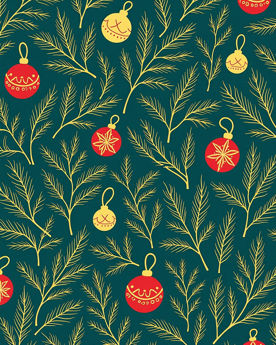 Teal Pine Sprigs Red Ornaments Rug