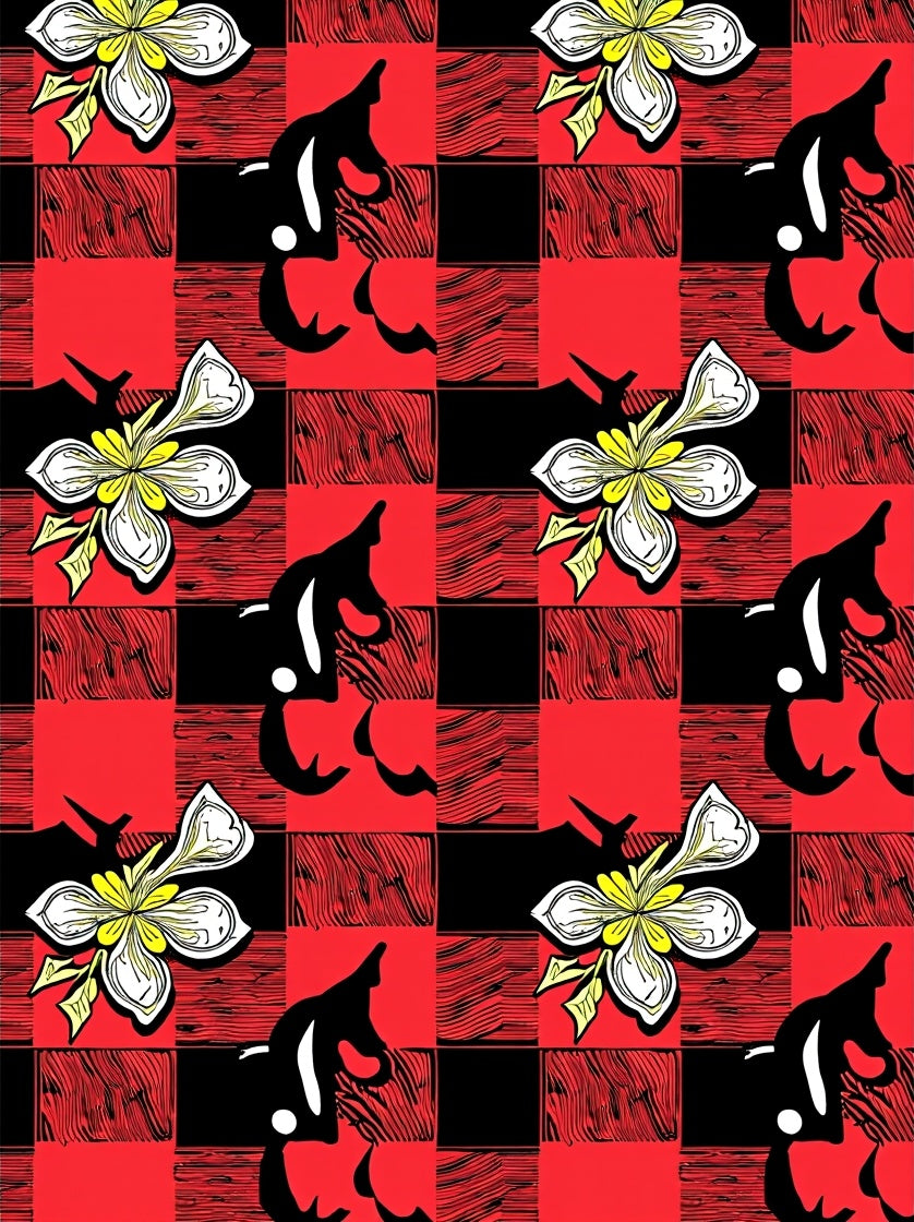 Red Black Gingham Floral Horse Rug