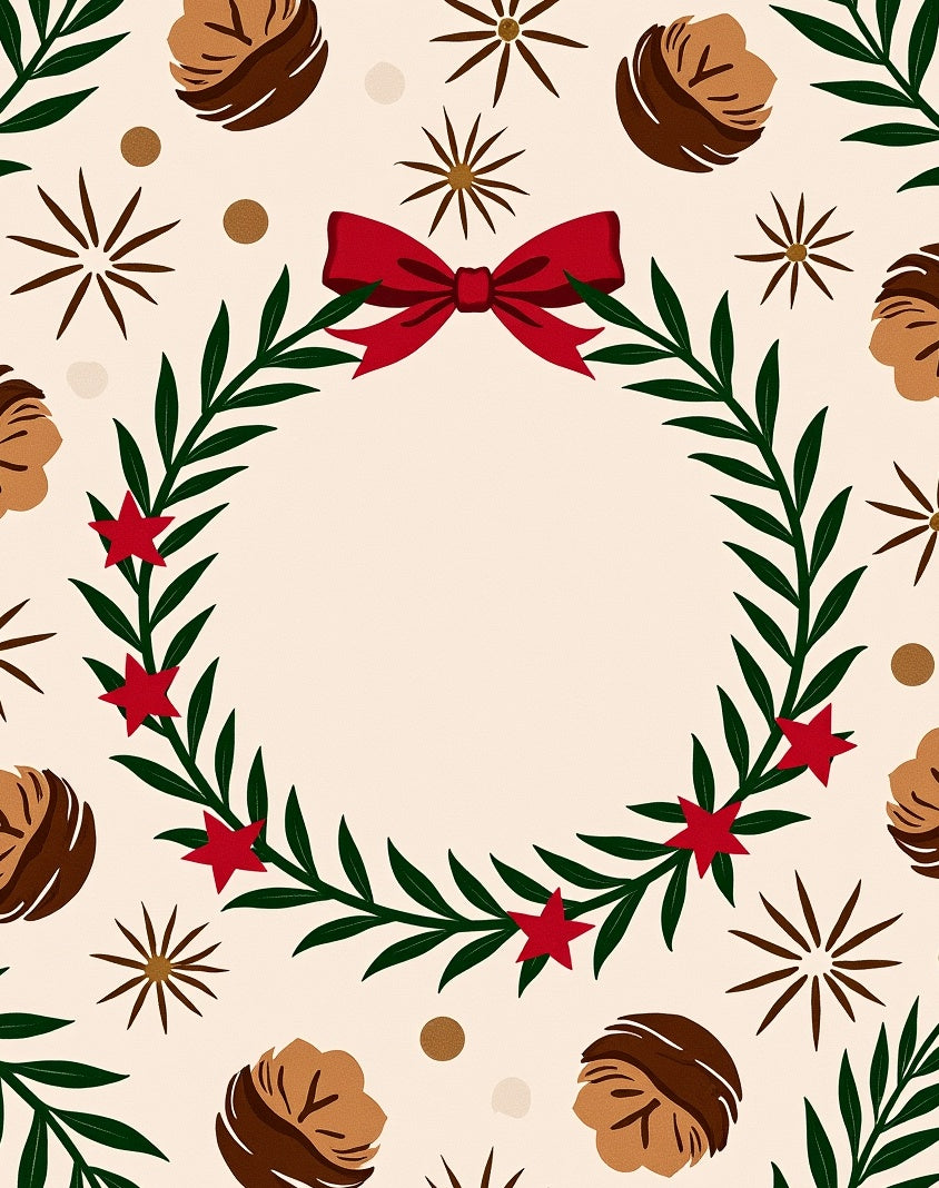Festive Red Bow Leafy Wreath Accents Rug