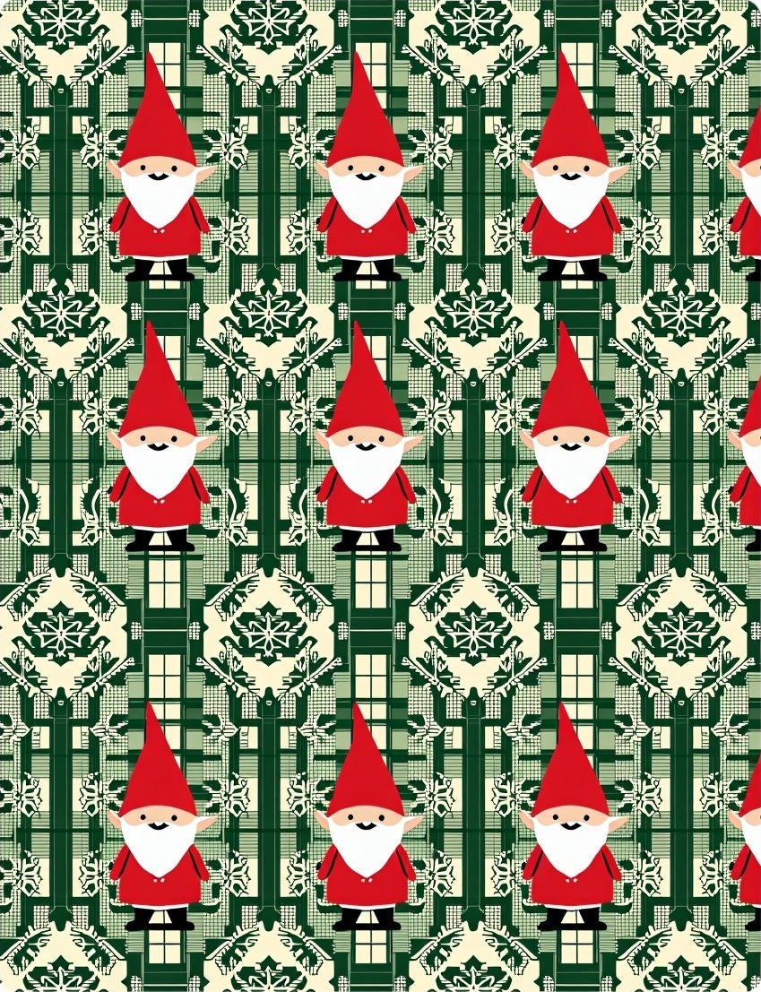 Festive Red Gnome Green Damask Rug