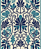 Naval Blue Leafy Vine Medallion Rug