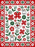 Whimsical Red Green Puppy Floral Art Rug