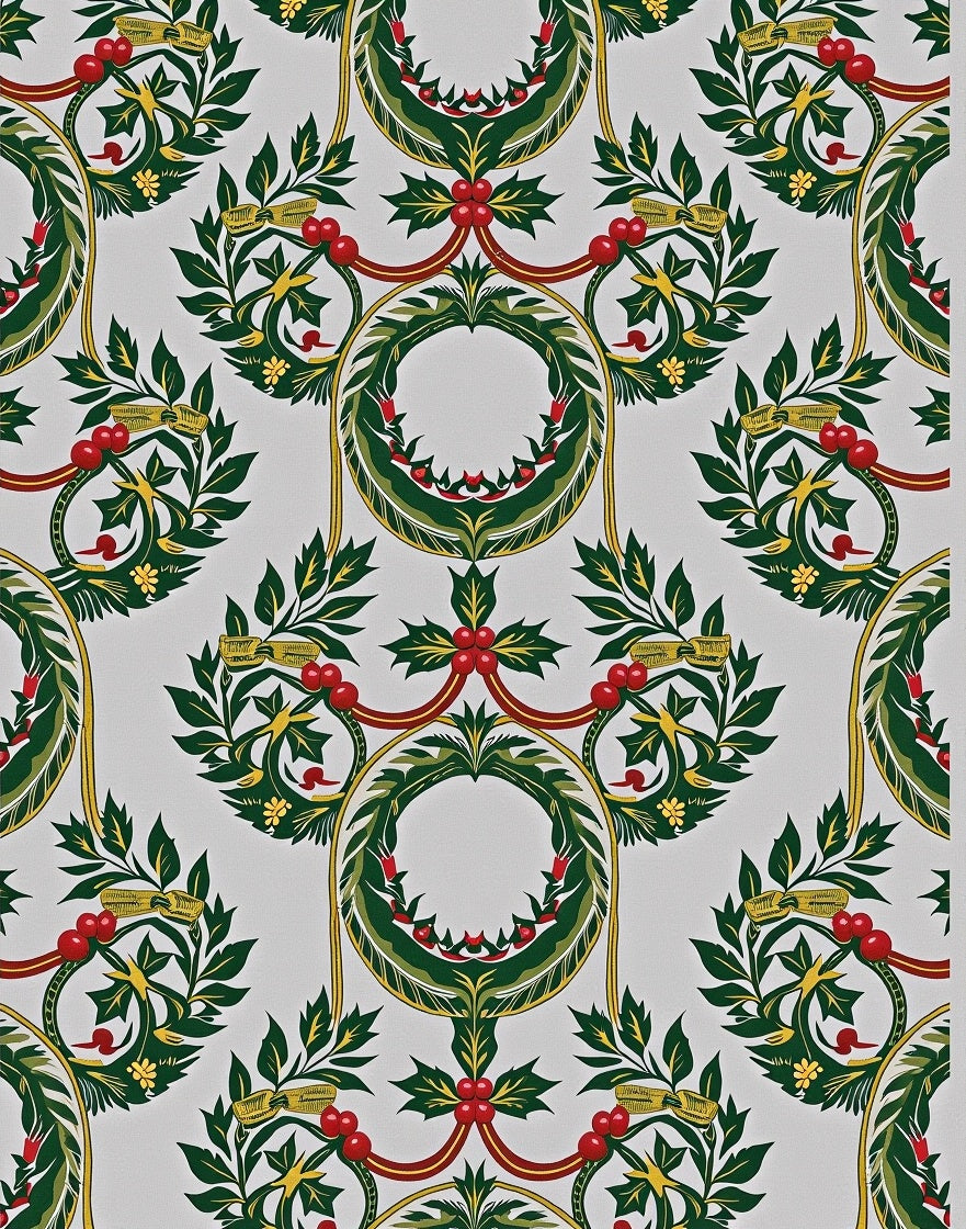Gilded Holly Berry Wreath Border Rug