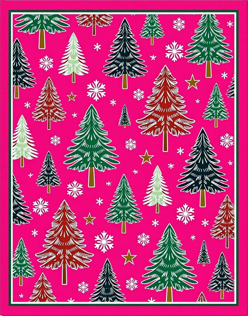 Vibrant Pink Evergreen Snowflake Medley Rug