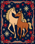 Two Horses Amidst Snowflakes Rug