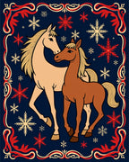 Two Horses Amidst Snowflakes Rug