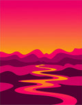 Vibrant Magenta Abstract River Landscape Rug