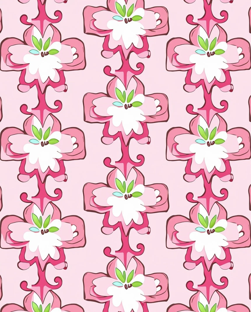 Ornate Pink Flower Blossom Motif Rug