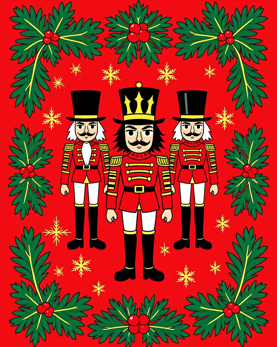 Festive Red Nutcracker Holly Accents Rug