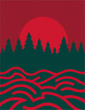 Crimson Forest Sunset Geometric Lines Rug