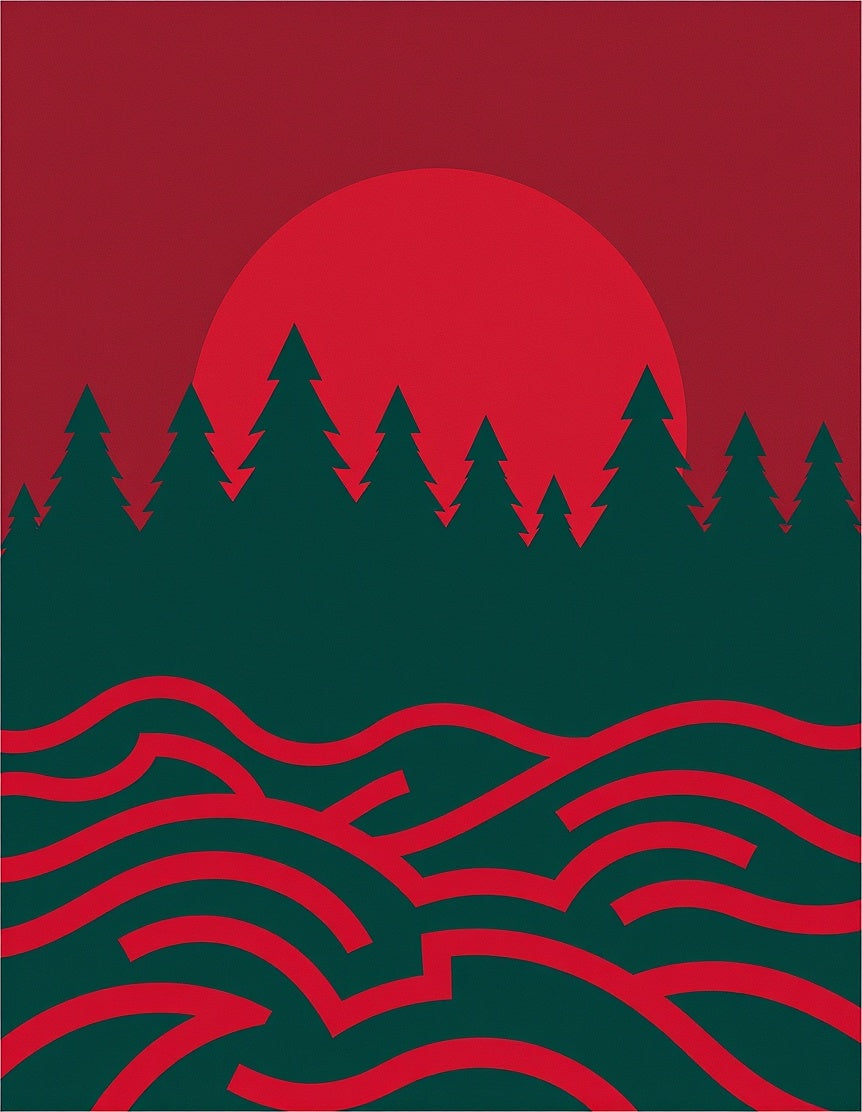 Crimson Forest Sunset Geometric Lines Rug