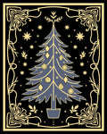 Midnight Blue Christmas Tree Ornament Border Rug