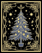 Midnight Blue Christmas Tree Ornament Border Rug