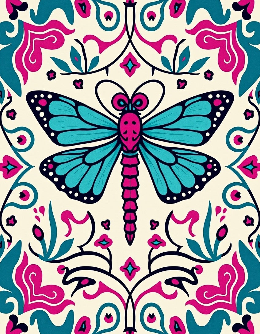 Vivid Teal Magenta Butterfly Garden Rug