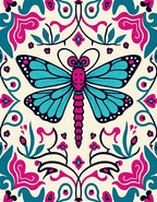 Vivid Teal Magenta Butterfly Garden Rug