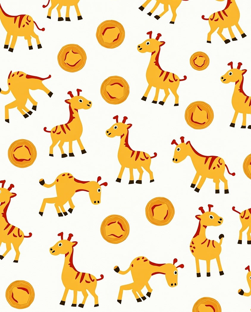 Playful Yellow Giraffe Round Accent Rug